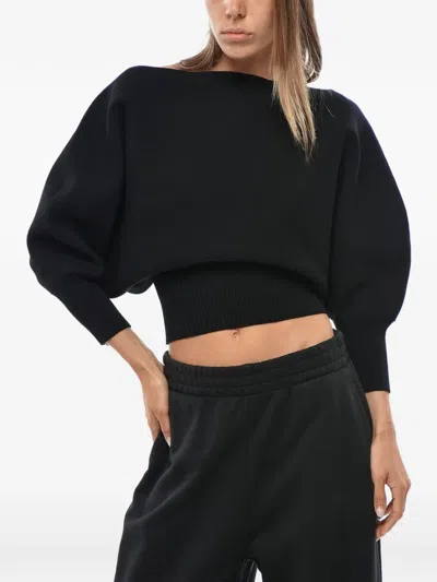 Super Blond Batwing-sleeve Ribbed-trim Sweater In Black