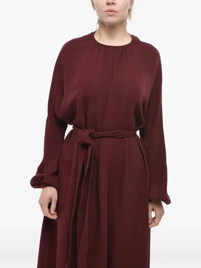 Super Blond Belted Long-sleeve Maxi Dress In Burgundy