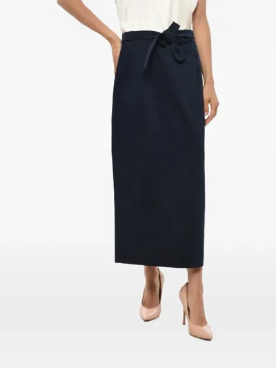 Super Blond Belted Midi High-waisted Skirt In 블루
