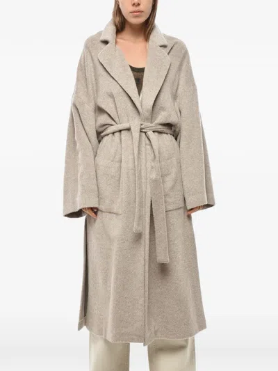 Super Blond Belted Mohair Coat In Gold