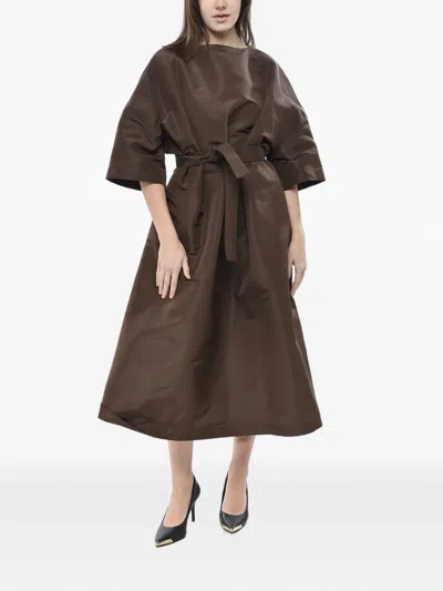 Super Blond Belted Silk Midi Dress In Green