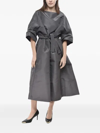 Super Blond Belted Silk Midi Dress In Gray
