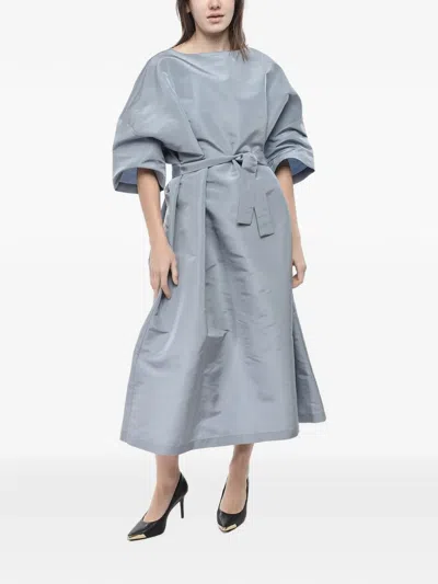 Super Blond Belted Silk-organza Midi Dress In Blue