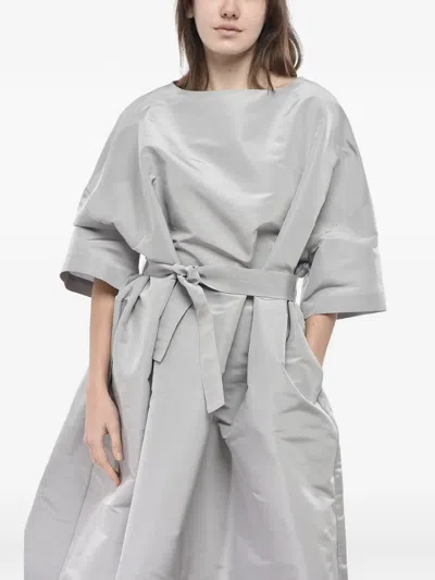Super Blond Belted Silk-organza Midi Dress In Gray