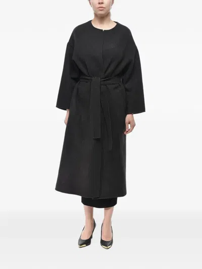 Super Blond Belted Single-breasted Coat In Black
