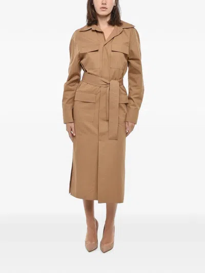 Super Blond Belted Utility Midi Shirt Dress In Neutral