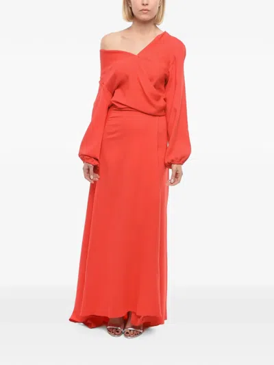 Super Blond Belted Wrap Maxi Party Dress In Red
