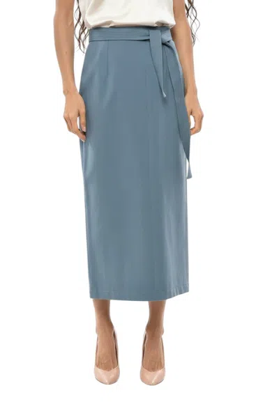 Super Blond Belted Pencil Midi Skirt In Blue