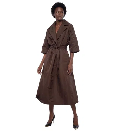Super Blond Brown Solid Notched Lapel Midi Dress