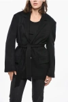 Super Blond Cashmere Short Coat With Belt In Black