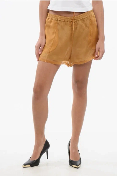 Super Blond Chiffon Pleated Shorts In Brown