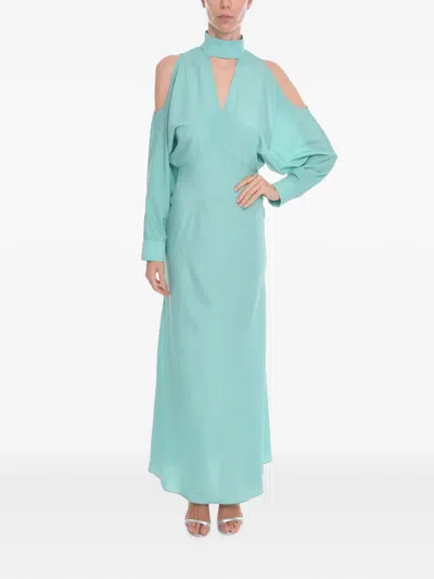 Super Blond Cut-out Long-sleeve Maxi Dress In Blue