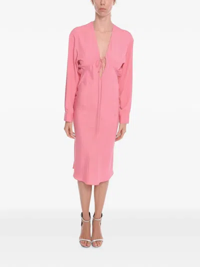 Super Blond Cut-out Long-sleeve Midi Dress In Pink
