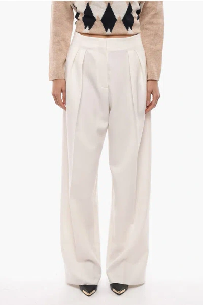 Super Blond Double-pleated Wide Leg Pants With Belt Loops In White