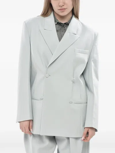 Super Blond Double-breasted Oversized Blazer In Gray