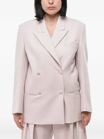 Super Blond Double-breasted Oversized Blazer In Neutral