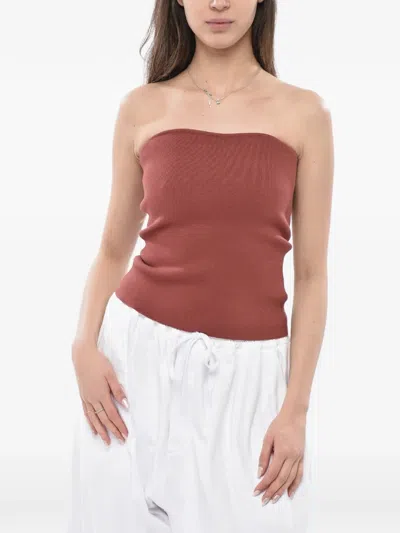 Super Blond Elasticated-knitted Tube Tank Top In Burgundy