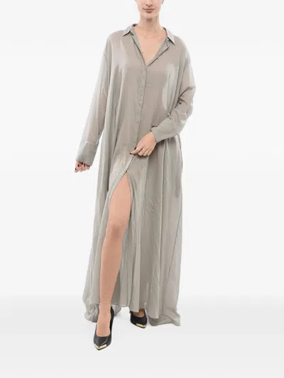 Super Blond Flared Chemisier Maxi Dress In Grey