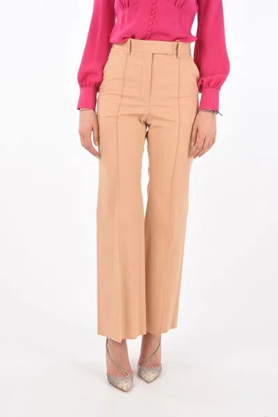 Super Blond Front Pleated Flared Cotton Pants In Pink