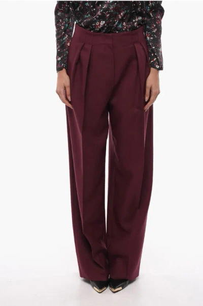 Super Blond Front-pleated Trousers With Wide-leg In Burgundy