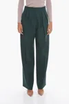 Super Blond Front-pleated Trousers With Wide-leg In Green