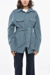 Super Blond Gabardine Saharan Shirt With Belt In Blue