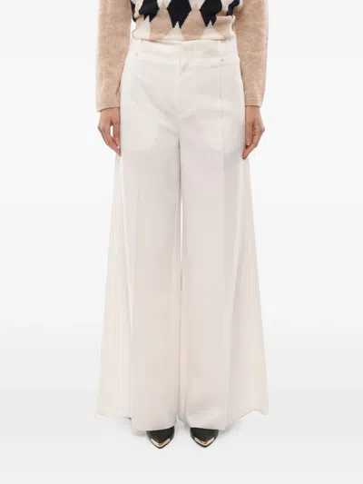 Super Blond High-waist Flat-front Palazzo Pants In 화이트