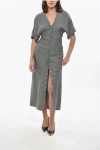 Super Blond Houndstooth Patterned Wool Blend Shirt Dress In Gray