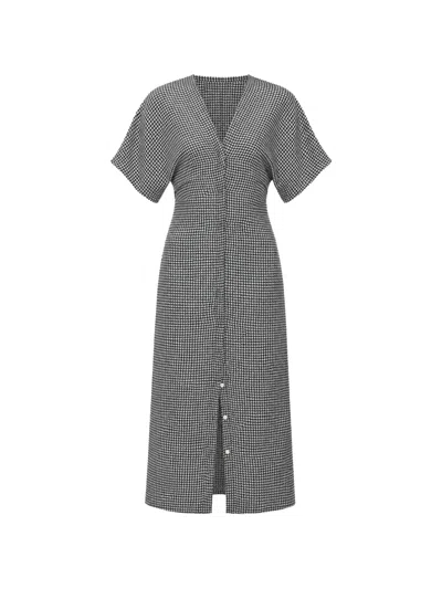 Super Blond Houndstooth-pattern Short-sleeve Midi Dress In Black