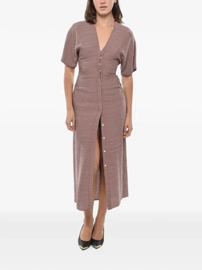 Super Blond Houndstooth-print Button-up Midi Dress In Pink