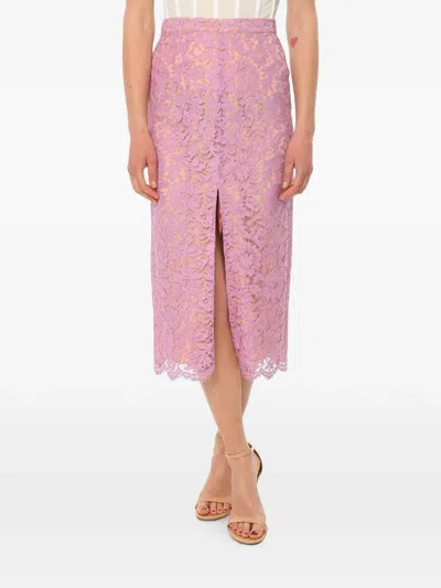 Super Blond Lace Front-slit High-waisted Skirt In 핑크