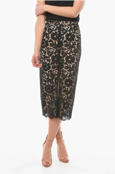 Super Blond Lace Long Skirt With Petticoat And Front Vent In Black