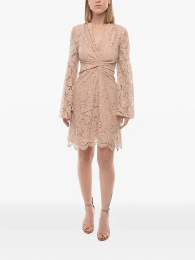 Super Blond Lace Long-sleeve Mini Dress In Brown