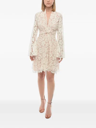 Super Blond Lace V-neck Dress In Neutral