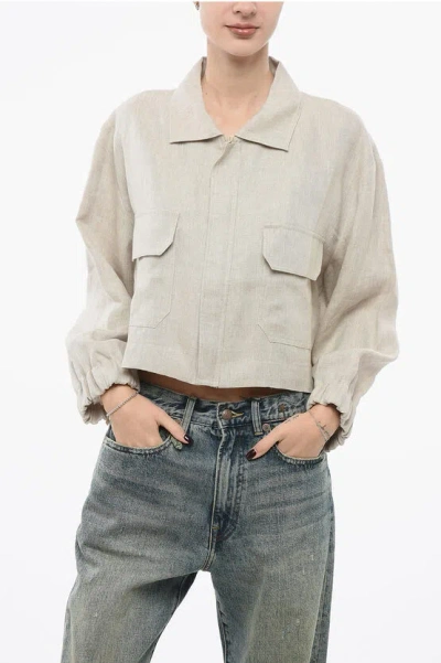 Super Blond Linen Cropped Zipped Blouse