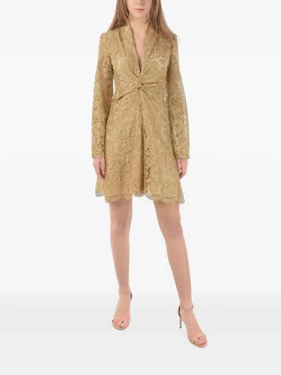 Super Blond Macramé Ruched Mini Dress In Gold