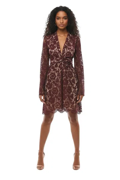 Super Blond Maroon Lace V Neck Mini Dress In Burgundy