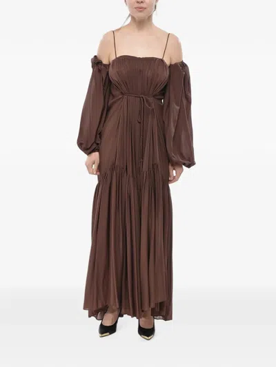 Super Blond Maxi Ruffled Puff-sleeve Dress In Brown