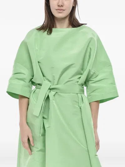 Super Blond Midi Belted Silk-organza Kaftans In Green