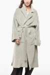 Super Blond Mohair Wrap Coat With Belt In Gray