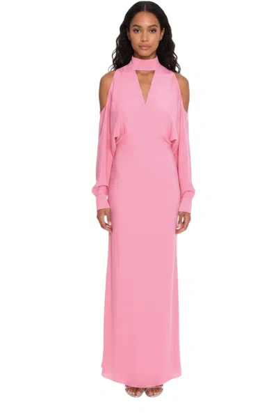 Super Blond Pink Solid Mock Collar Maxi Dress In White