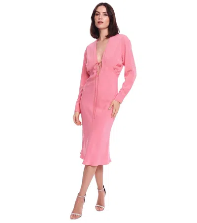 Super Blond Pink Solid V Neck Midi Dress