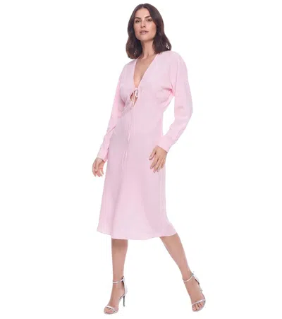 Super Blond Pink Solid V Neck Midi Dress