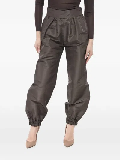 Super Blond Pleated Silk-organza Trousers In Brown