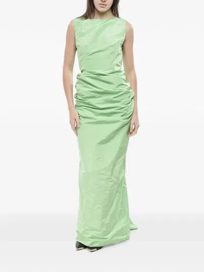 Super Blond Ruched Open-back Maxi Dress In Green