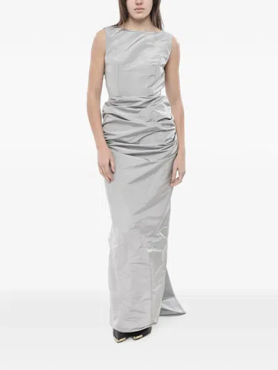 Super Blond Ruched Silk Maxi Dress In Gray