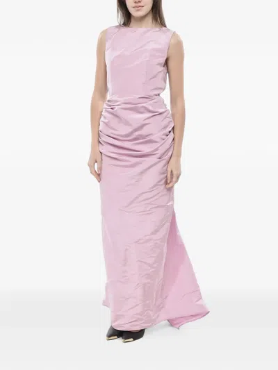 Super Blond Ruched-detail Open-back Maxi Dress In Pink