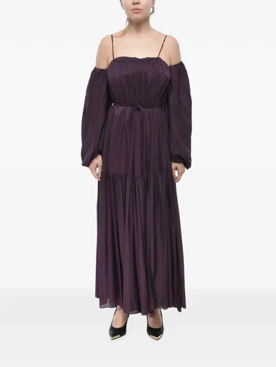 Super Blond Ruffled Off-shoulder Maxi Dress In Purple