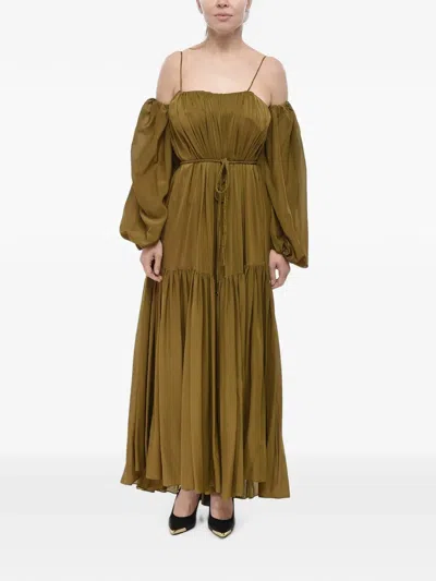Super Blond Ruffled Puff-sleeve Maxi Dress In Animal Print