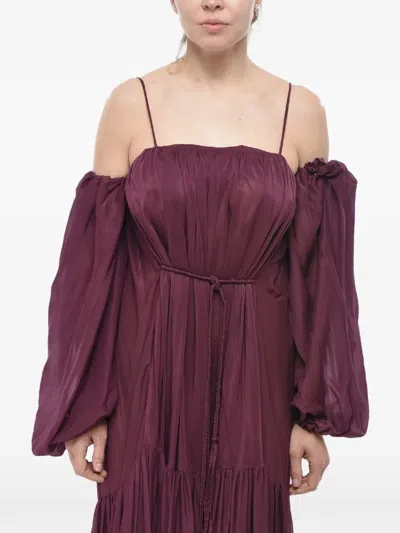 Super Blond Ruffled Puff-sleeve Maxi Dress In Purple